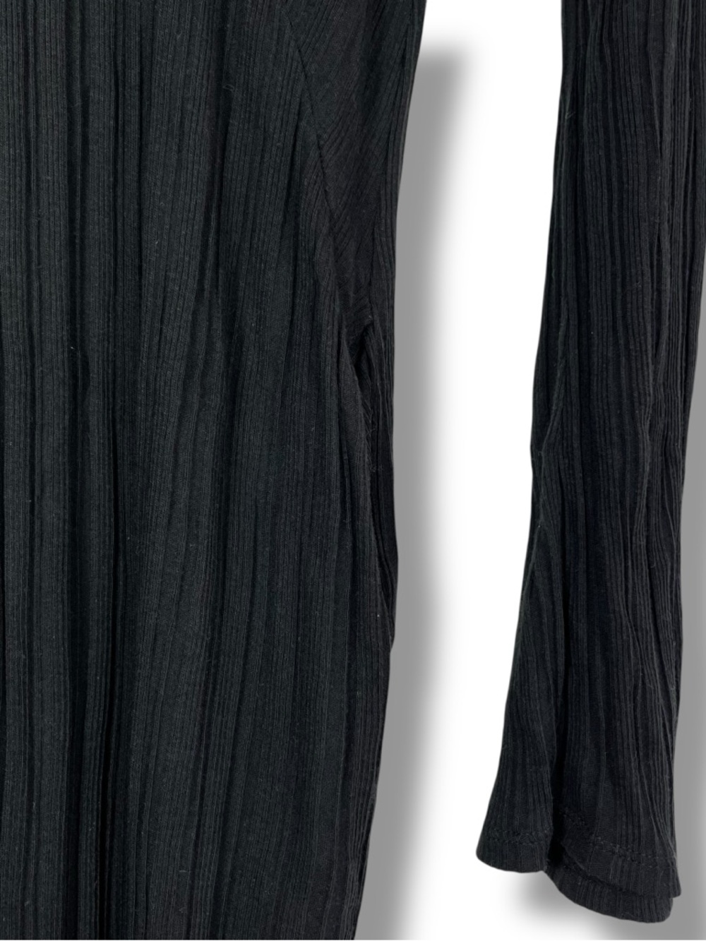 Skin Worldwide Dress Black Ribbed V Neck Flared Sleeve Midi Pima Cotton XS Peru - Picture 4 of 10